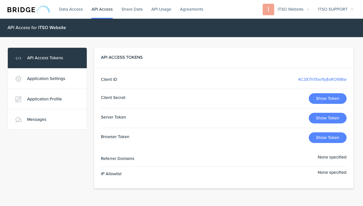 API Access Tokens page