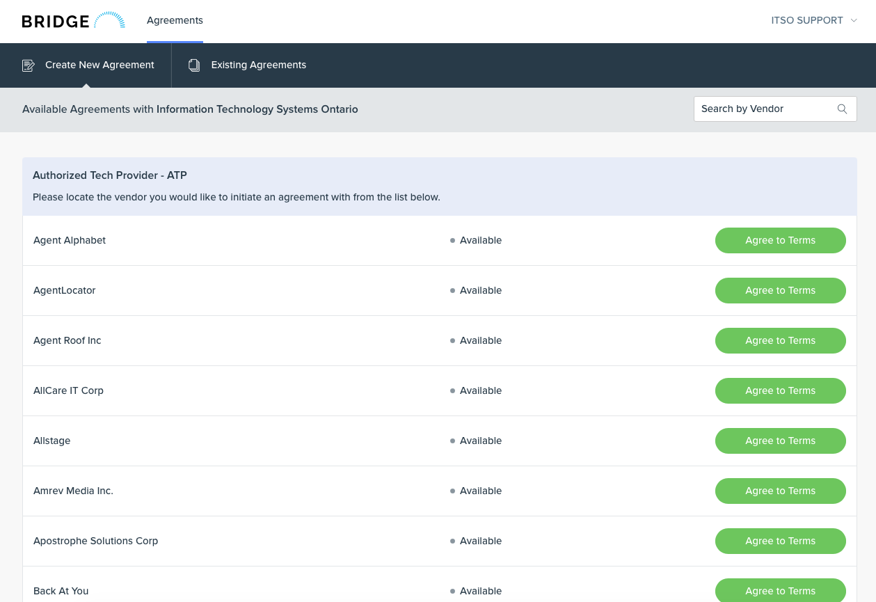 ATP vendor selection list